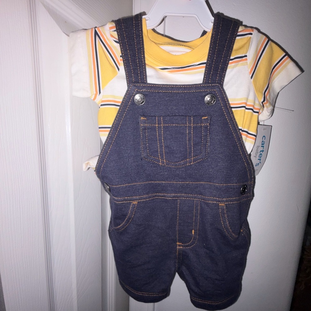 Carter's Denim Overalls with Yellow Striped Tee